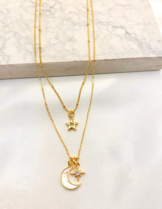 Moon and Star Necklace